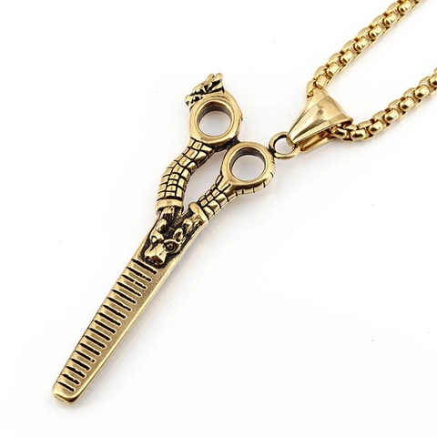 Edelstahl Vintage Drachen Schere Kamm Anhänger Halskette Hip Hop Stil Schmuck Für Herren Damen Gold Silber Accessoire