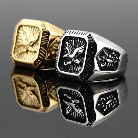 Vintage Hip Hop Eagle Signet Ring For Men Stainless Steel Gold Silver Plated Punk Biker Jewelry Scorpion Pattern Band Ring