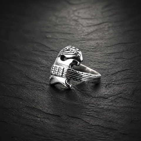 Vintage Punk Electric Guitar Shaped Titanium Steel Ring For Men Personalized Hip Hop Music Lover Biker Band Ring Jewelry Gift