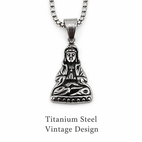 Vintage Stainless Steel Buddha Head Pendant Necklace For Men Women Hiphop Religious Jewelry Antique Silver Color Box Chain