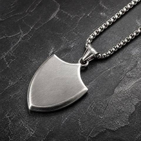 Collana con Ciondolo a Scudo in Acciaio al Titanio Minimalista per Uomo Stile Industriale Spazzolato Ciondolo a Scudo Retrò e Catena Veneziana