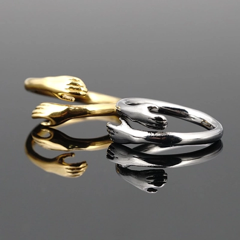 Französischer Stil Umarmende Hände Edelstahl Ring Vintage Unisex Verstellbares Offenes Band Poliert Paar Schmuck Geschenk