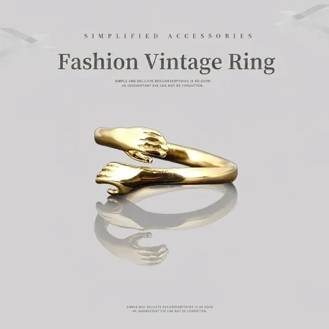 Französischer Stil Umarmende Hände Edelstahl Ring Vintage Unisex Verstellbares Offenes Band Poliert Paar Schmuck Geschenk