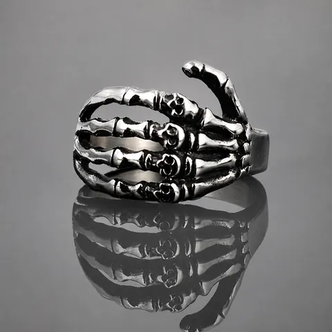 Punk Skeleton Hand Stainless Steel Ring For Men Women Gothic Rock Distressed Skull Finger Ring Vintage Fashion Jewelry Gift