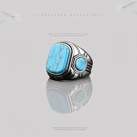 Anillo de Turquesa de Acero de Titanio para Hombre Vintage Retro Hip Hop Gothic Band Ring Para Aniversario Compromiso Joyería