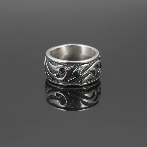 Vintage Flammen Totem Ring Titanstahl Breitband Geprägt Punk Rock Hip Hop Schmuck Fingerring Für Herren Damen
