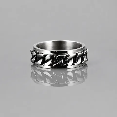 Retro Stainless Steel Spinner Ring Rotatable Cuban Chain Band Ring Bottle Opener Stress Relief Punk Jewelry For Men Women