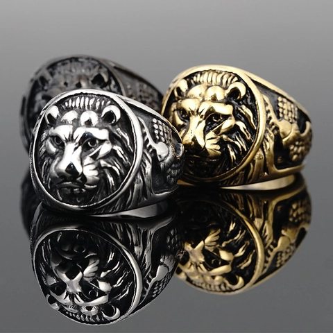 Vintage Titanium Steel Lion Head Ring For Men Retro Distressed Relief Punk Hip Hop Street Style Masculine Jewelry Ring