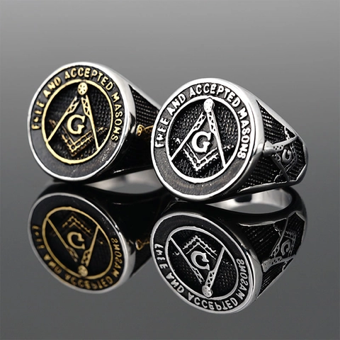 Vintage Masonic Ring For Men Stainless Steel Freemason Signet Ring Free And Accepted Masons G Letter Band Retro Jewelry