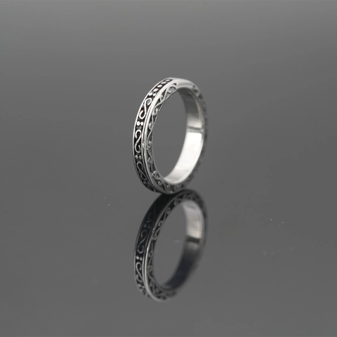 Anello Vintage in Acciaio al Titanio Con Motivo a Volute Intagliato per Uomo Donna Gothic Punk Lucido Colore Argento Hip Hop Gioielli