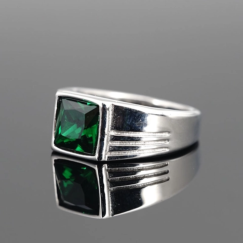 Anillo Retro de Hombre de Acero de Titanio con Strass Cuadrado Chapado en Oro Plata Geométrico Verde Azul Negro Rojo Amarillo Joyería Anillo