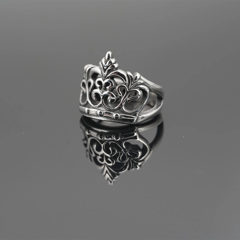 Vintage Gothic Crown Ring For Men And Women Retro Hollow Out Titanium Steel Ring Band Jewelry Accessories Gift