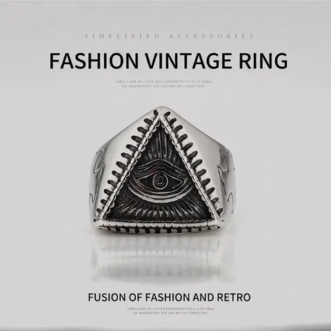 Retro Stainless Steel All-Seeing Eye Triangle Ring Gothic Cross Punk Religious Biker Band Ring For Men Women Jewelry