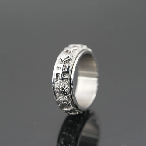 Anello Spinner Mantra Buddista in Acciaio Inossidabile Vintage per Uomo Anello Rotante Religioso con Simbolo Goffrato Gioielli