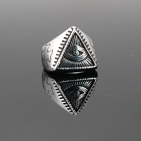 Retro Stainless Steel All-Seeing Eye Triangle Ring Gothic Cross Punk Religious Biker Band Ring For Men Women Jewelry