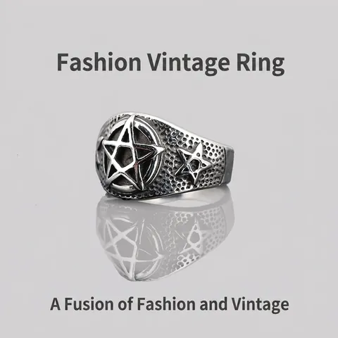 Anillo de Pentagrama para Hombre Acero de Titanio Estilo Gothic Punk Rock Vintage Color Plata Estrella de Cinco Puntas Joyería
