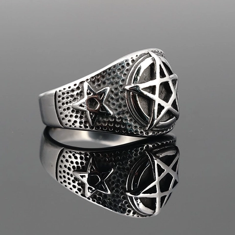 Anillo de Pentagrama para Hombre Acero de Titanio Estilo Gothic Punk Rock Vintage Color Plata Estrella de Cinco Puntas Joyería