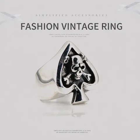 Anillo Punk Rock Calavera Huesos Cruzados Pica Vintage Envejecido Acero de Titanio Joyería de Dedo Goth Biker para Hombre Mujer