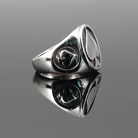 Vintage Titanium Steel Spade Ring For Men Retro Distressed Poker Ace Of Spades Signet Ring Punk Gothic Hip Hop Jewelry Gift