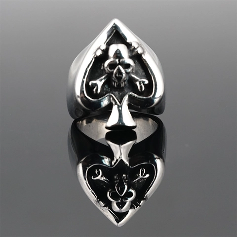 Anillo Punk Rock Calavera Huesos Cruzados Pica Vintage Envejecido Acero de Titanio Joyería de Dedo Goth Biker para Hombre Mujer