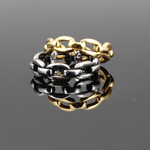 Hip Hop Titanium Steel Chain Link Ring Retro Distressed Industrial Style Unisex Finger Ring Fashion Jewelry Punk Jewelry