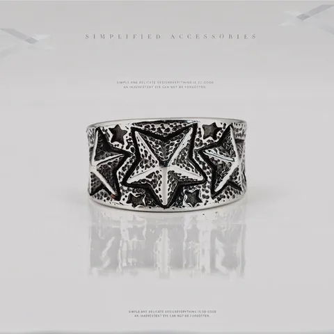 Anello in Acciaio Inossidabile con Stelle in Rilievo Vintage Hip Hop da Uomo Punk Retrò a Fascia Larga Gioielli Regalo