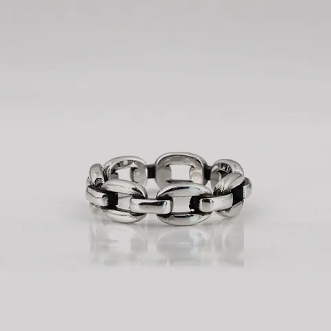 Hip Hop Titanium Steel Chain Link Ring Retro Distressed Industrial Style Unisex Finger Ring Fashion Jewelry Punk Jewelry