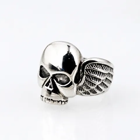 Gothic Skull Wing Ring For Men Stainless Steel Punk Rock Jewelry Vintage Silver Color Biker Finger Ring