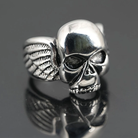 Gothic Skull Wing Ring For Men Stainless Steel Punk Rock Jewelry Vintage Silver Color Biker Finger Ring