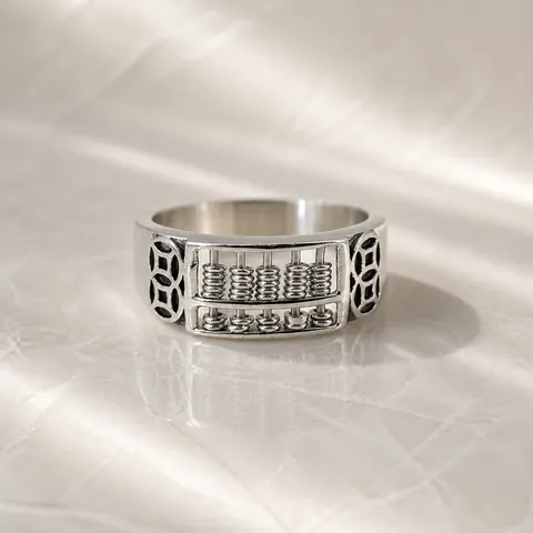 Men Vintage Titanium Steel Abacus Ring Chinese Ancient Coin Fortune Ring Retro Punk Style Jewelry Band For Husband Gift