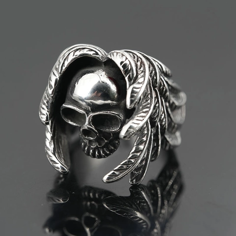 Vintage Gothic Skull Wing Ring For Men Titanium Steel Punk Rock Distressed Retro Biker Finger Ring Fashion Jewelry Gift