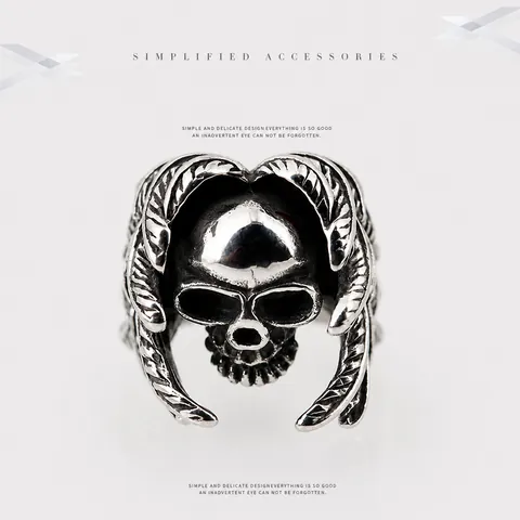 Vintage Gothic Skull Wing Ring For Men Titanium Steel Punk Rock Distressed Retro Biker Finger Ring Fashion Jewelry Gift