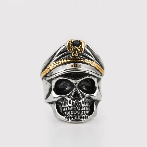 Punk Retro Veraltet Titanstahl Totenkopf Ring Herren Vintage Militärmütze Adler Emblem Gothic Biker Schmuck Fingerring