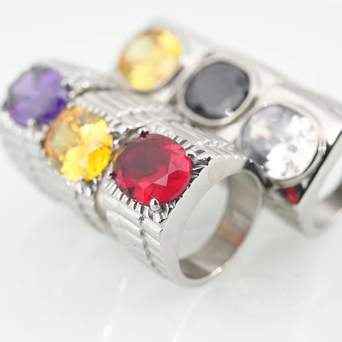 Vintage Titanstahl Strass Ring Für Herren Großer Runder Ovaler Bunter Stein Siegelring Heavy Metal Band Modeschmuck