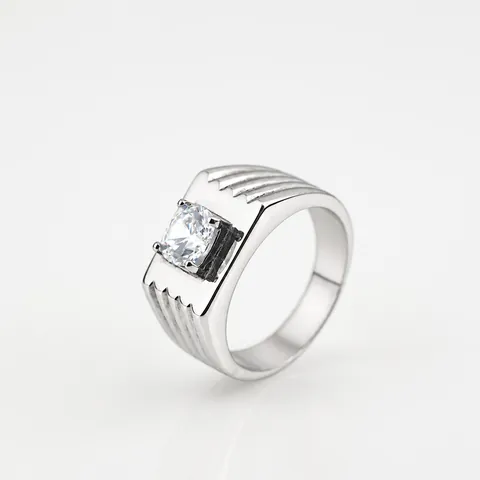Bague Classique en Acier Inoxydable Poli pour Hommes Femmes Carré Rond Incrusté de Strass Géométrique Bague de Mode Bijoux Quotidien