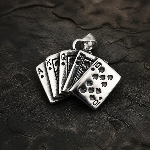 Vintage Titanium Steel Poker Card Pendant Necklace Spades Royal Flush Ace To Ten Hip Hop Distressed Jewelry For Men Boys