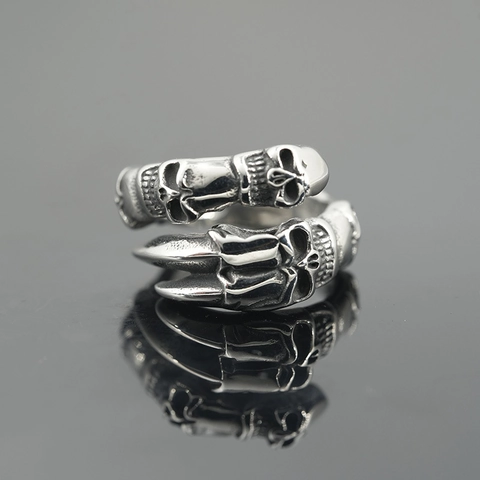 Vintage Gothic Punk Skull Ring For Men Stainless Steel Dragon Claw Skeleton Band Distressed Retro Fashion Unisex Jewelry Accessory