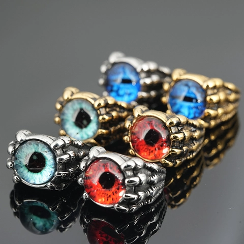 Retro Evil Eye Ring For Men Women Gothic Dragon Claw Punk Rock Stainless Steel Jewelry Vintage Biker Eye Finger Ring Gift