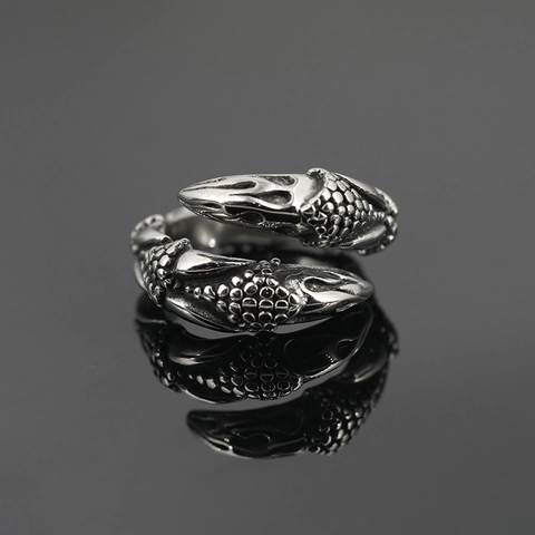 Vintage Titanium Steel Dragon Claw Ring For Men Punk Gothic Style Scale Texture Antique Silver Band Ring Gothic Jewelry