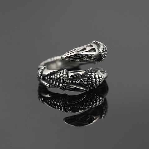 Vintage Titanium Steel Dragon Claw Ring For Men Punk Gothic Style Scale Texture Antique Silver Band Ring Gothic Jewelry