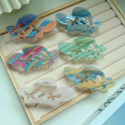 Korean Style Acrylic Butterfly Hair Claw Hollow Design Marble Texture Shark Clip Fashionable Hair Accessory For Women