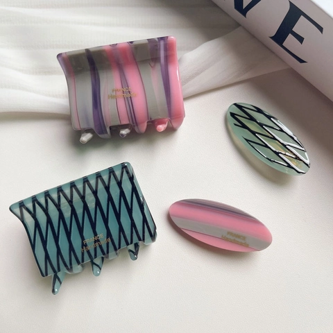 Elegante Acetat Haarkralle Französischer Stil Marmor Gestreift Haarspangen Geometrisch Entenschnabel Clips Mode Haarschmuck Damen