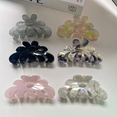 Pinza de Pelo de Flor de Acetato de Celulosa Hecha a Mano para Mujer Estilo Francés Patrón de Mármol Pinza de Tiburón Tocado Elegante