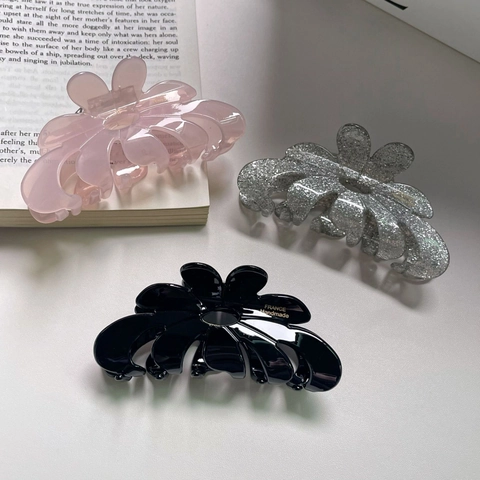 Pinza de Pelo de Flor de Acetato de Celulosa Hecha a Mano para Mujer Estilo Francés Patrón de Mármol Pinza de Tiburón Tocado Elegante