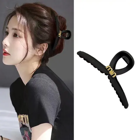 Grande Pinza per Capelli Opaca Con Lettere in Metallo Dorato Faccina Sorridente Elegante Fermaglio a Squalo in Resina Donna