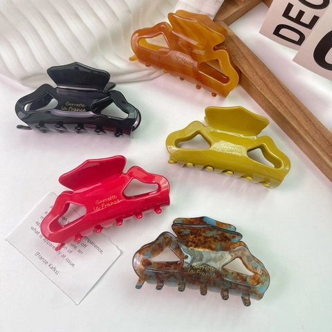 Pinza de Pelo de Acetato Vintage Francés para Mujer Letras Doradas Hueca Marmoleada Color Sólido Accesorios para el Cabello