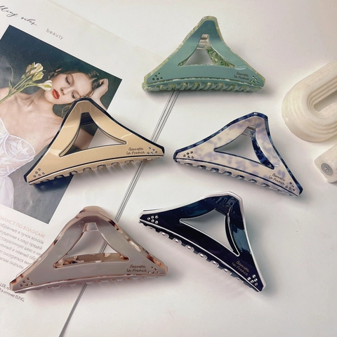 Franse Stijl Acetaat Driehoek Haarklauw Grote Strass Geometrisch Marmerpatroon Haarklem Voor Vrouwen Haarstyling Accessoire