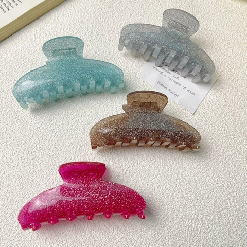 Pinza per Capelli in Stile Coreano Glitter Fluorescente Grande in Acrilico Geometrica a Squalo Accessori per Capelli Fatti a Mano da Donna Blu