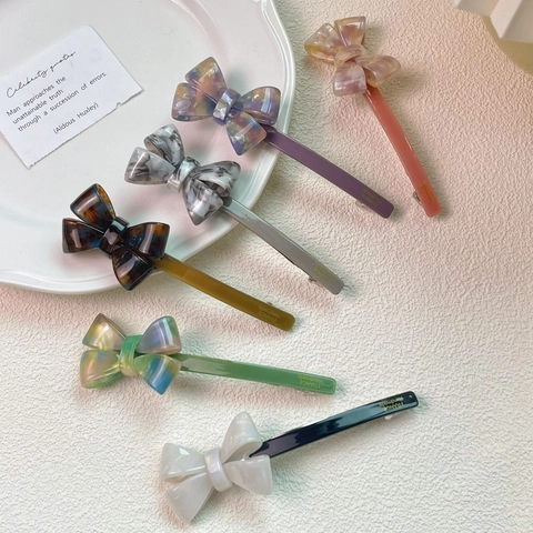 Handgemacht Acetat Schleife Haarclip Elegant Marmormuster Französisch Federclip Für Damen Mode Haarschmuck