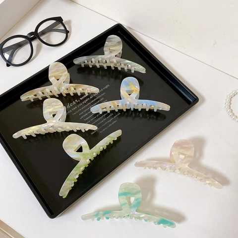 Grote Celluloseacetaat Haarklem Voor Dames Zomer Frisse Gradiënt Iriserende Marmeren Textuur Haaienclip Elegante Haaraccessoires